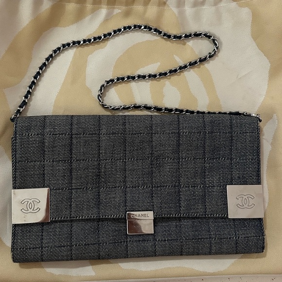 CHANEL Handbags - Chanel Chocolate dark blue Bar denim flap bag handbag clutch